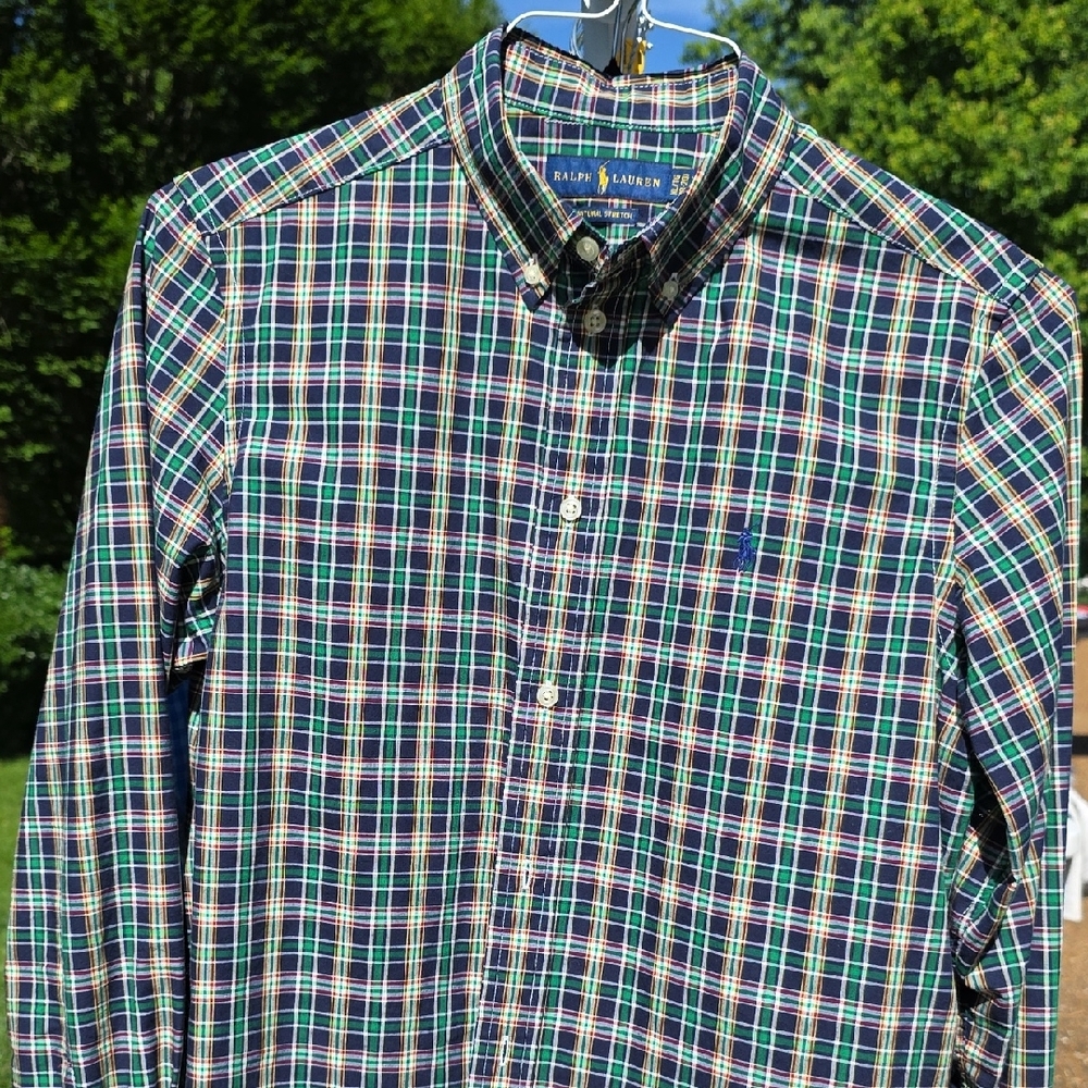 Ralph Lauren Blue and Green Casual Button Down Shirt